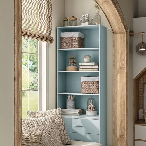 Homes: Inside + Out Apexa 4-Tier Cube Storage Organizer Shelves, Stackable Wood Bookcase Fits Cubby Bins for Organization, Dorm Teen Room Decor & Home Office, Light Blue - color: Light Blue, size: 4-Tier