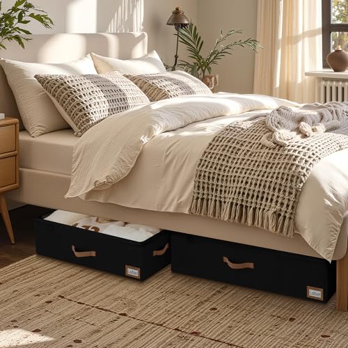 StorageWorks Under Bed Storage with Wheels, 10" Underbed Storage Containers with Lid, 90L Clothes Organizer for Blankets, Sweaters, Bedding, 2-Pack, Black - color: Black, size: Extra Large-with Wheels