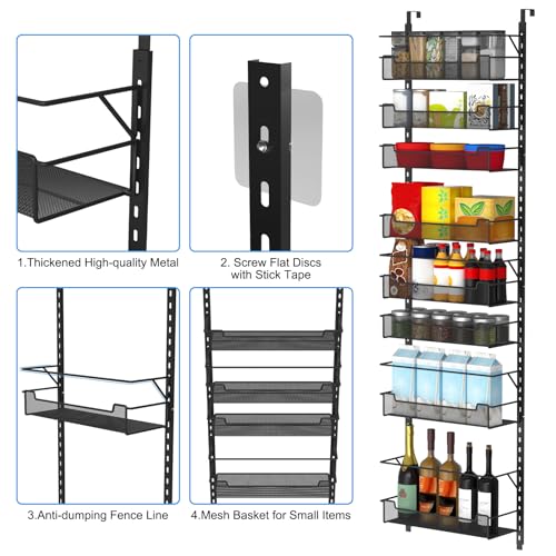 VyGrow Over the Door Pantry Organizer, 8-Tier Over the Door Organizer with Adjustable Basket, Pantry Door Organization for Pantry Kitchen Storage Room Spice Rack, Black - color: Black, size: 16.5"W 8-Tier