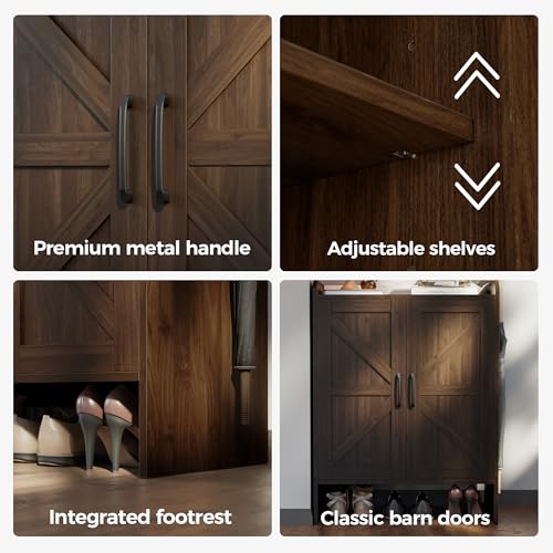 Mericonia Farmhouse Shoe Cabinet with Doors, Modern Large 5-Tier Shoe Storage Cabinet with Adjustable Shelves, Wooden Shoe Organizer for Entryway, Hallway, Closet, Bedroom, Living Room (Walnut) - color: B-walnut