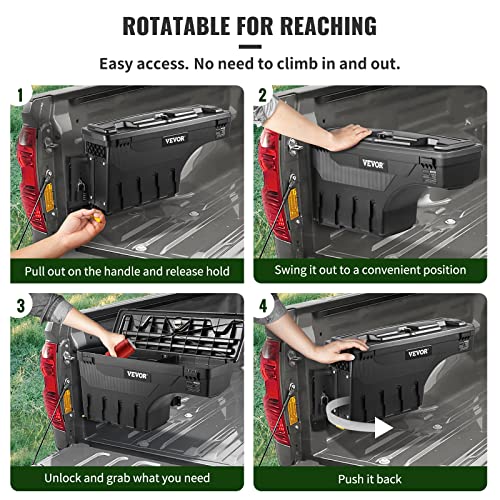 VEVOR Truck Bed Storage Box, Lockable Lid, Waterproof ABS Wheel Well Tool Box 6.6 Gal/20 L with Password Padlock, Compatible with Tundra 2007-2021, Driver Side, Black - size: Driver Side, style: Toyota Tundra