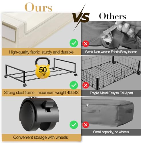Yecaye Under Bed Storage with Wheels, 2 Pack Under the Bed Storage Containers with Lids & Label, XXL 60L Rolling Underbed Storage Drawers for Clothes, Blankets, Shoes, Beige - color: Beige, size: 2 Pack