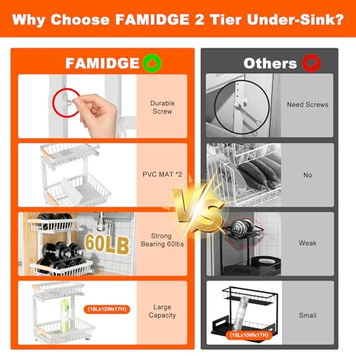 Under Sink Organizer, 2 Pack 2 Tier Under Sink Organizers and Storage, Slide Out Pull Out Cabinet Organizer Shelf, Height Adjustable Metal Drawer for Kitchen Bathroom Closet Organization Rack White - color: White