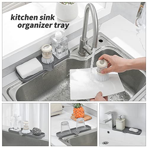 MicoYang Silicone Bathroom Soap Dishes with Drain Spout-Bathroom and Kitchen Sink Organizer,Sponge Holder,Dish Soap Tray,Perfect for Dispenser,Scrubber,Bottle,Cup on Sink or Counter-Grey 12"×4" - color: Grey, size: L(12"×4")