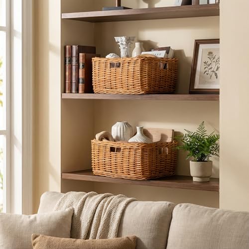 StorageWorks Pantry Baskets, Willow Storage Baskets for Organizing, Shelves, Pantry Organizers and Storage, Light Brown, 16 ½"L x 13"W x 7 ½"H - color: Willow(Light Brown), size: 16 ½"L x 13"W x 7 ½"H
