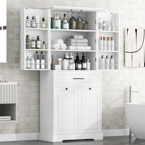 Virubi Tall Laundry Cabinet with 2 Tilt-Out Hampers and Drawer Wood Tall Laundry Storage Cabinet with Adjustable Shelves, for Bathroom Storage Organization, Freestanding(White) - color: White, size: 31"x16"x71.7"