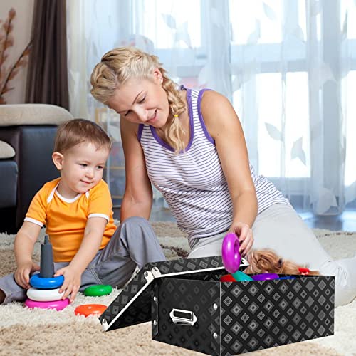 XUCHUN Storage Box with Lid 3 Pack, Collapsible Plastic Storage Bins with Lids, Stackable and Foldable Keepsake Box for Photos, Office and Bedroom Organization, 3 Different Sizes - color: Black-B