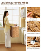 Greenstell Laundry Hamper with lid, No Install Needed, 110L Wicker Laundry Baskets Foldable 2 Removable Liner Bags, 2 Section Clothes Hamper Handwoven Rattan Laundry Basket with Handles, Natural - color: Natural, size: 110L (22.2x13.3x24.0 Inches)