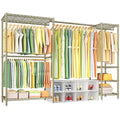 Ulif E10 Clothes Rack（With Stretchable Hanger Rod）Freestanding Clothing Racks for Hanging Clothes，Adjustable Closet Organizer System，Portable Garment Rack 73-97"W x 15" D x 72" H，Max Load 800LBS，Gold - color: Gold