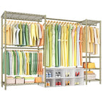 Ulif E10 Clothes Rack（With Stretchable Hanger Rod）Freestanding Clothing Racks for Hanging Clothes，Adjustable Closet Organizer System，Portable Garment Rack 73-97"W x 15" D x 72" H，Max Load 800LBS，Gold - color: Gold