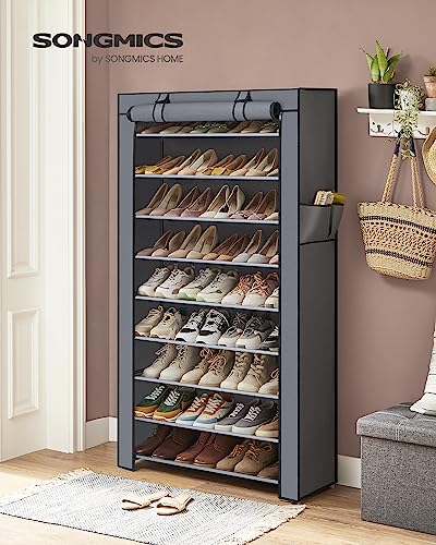 SONGMICS 10-Tier Shoe Rack, Shoe Storage Cabinet with Dustproof Cover, Free-Standing Shoe Storage Organizer for Closet, Entryway, Hold 40-50 Pairs of Shoes, for Sneakers, High Heels, Gray URXJ36G - color: Grey, size: 10 Tiers (33.1"W)