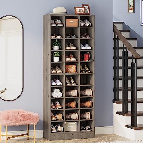 Tribesigns 10-Tier Shoe Storage Cabinet, Gray Wooden Shoe Rack with 30 Cubbies, Freestanding Tall Entryway Shoe Organizer for Closet, Entryway, Living Room - color: Grey