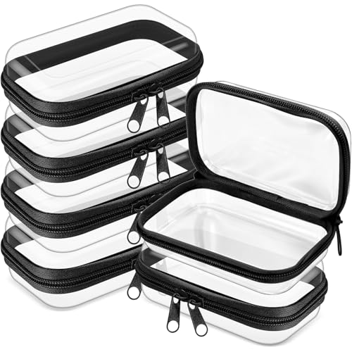 Sanwuta 6 Pcs Clear Hard Zipper Case Plastic Zipper Pouches Transparent Makeup Bag Pencil Case Pouches Toiletry Diaper Bag for Travel Toy Storage Organizer Bins(Black,5 x 3 x 2 Inch) - color: Black, size: 5 x 3 x 2 Inch