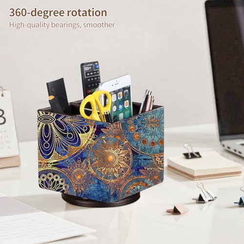 Remote Control Holder PU Leather TV Remote Caddy for Table, 360 Swivel Pen Holder for Desk Organizers and Accessories, Nightstand Organizer for Bedroom/ Office, Home Decorations for Living Room - color: Gears