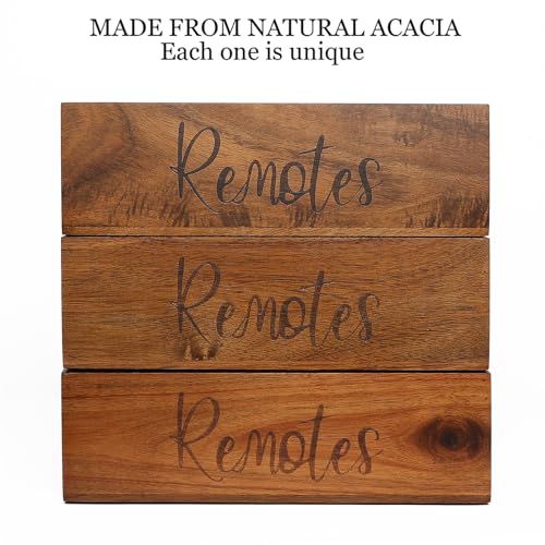 LBEMEY Acacia Wood Remote Control Holder Caddy, TV Organizer for Table, Vintage Farmhouse Desk Caddy (Brown-for 6+ Controls)