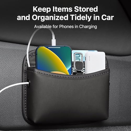 SOOPII 2Pack Car Side Pocket Organizer, Universal Small PU Leather Sewn Car Seat Side Pocket Pouch, Multifunctional Console Side Organizer Bag for Phone, Keys, Sunglasses and Wallet (Brown) - color: Brown