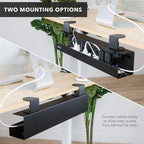 Mount-It! Under Desk Cable Management Tray – Clamp-On No-Drill Metal Cable Management Tray for Desk & Standing Desk, Wire & Cord Organizer for Power Strips, Glass Desks – 23.6” Black