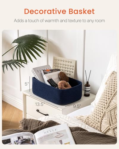 Small Woven Basket, 13.5 x 9.5 x 5 Inches, Storage Basket for Organizing, Cute Small Rope Shelf Closet Cube Storage Bins Baskets for Shelves, Dog Toy Gift Baskets Empty, 3 Packs, Navy Blue - color: Navy Blue, size: 13.5"L x 9.5"W x 5"H