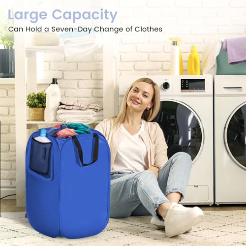 HOUSE AGAIN Upgraded Polyester Pop Up Laundry Hamper, Collapsible Laundry Baskets with Durable Handles Solid Bottom High Steel Frame and Side Pocket, Easy Open & Save space,Perfect for Storage(Blue) - color: Blue, size: 1-Pack