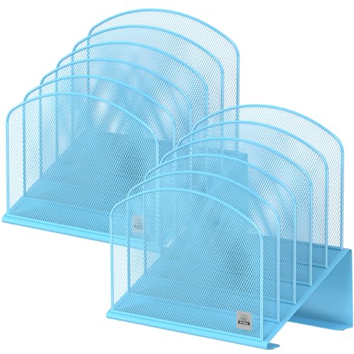 Delifox Inclined Desk File Organizer,Vertical File Folder Holder Stand Metal Rack File Sorter for Office Classroom Desktop Organization - color: Blue, size: 2Pack