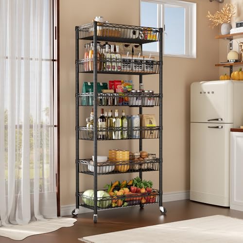 SINGAYE Shelf 6 Tier Wire Shelving Unit Adjustable Storage Shelves Big Basket Rack for Garage Kitchen Office Pantry Laundry Room Organizers13.5 D x 30" W x 65" H Black - color: Black, size: 6-Tier[30"Dx13.5"Wx65"H]