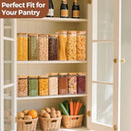 ComSaf Airtight Glass Storage Canister with Wood Lid (1.6 Qt), Clear Food Storage Container Jar with Sealing Lids for Oat Pasta Flour Cereal Rice Sugar Tea Coffee Beans, Set of 3 Square Cookie Jar - size: 1.6Qt*3