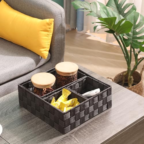 Storage Bins Woven Organizer Set of 4 – Polypropylene Storage Baskets with Metal Frame, Stackable Fabric Boxes for Drawers, Closet, Shelf, Nursery and Office, Brown - color: Brown, size: 4PCS-without lid