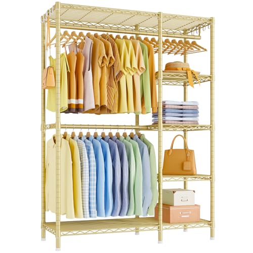 Ulif F2 Clothes Rack, 5 Tiers Heavy Duty Garment Rack for Bedroom, Freestanding Adjustable Closet Storage Organizer, 46.1" W x 15.4" D x 78.3" H, Load 630lbs, Upgraded Gold - color: Gold