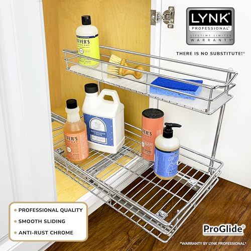 LYNK PROFESSIONAL® Pull Out Under Sink Kitchen Cabinet Organizer - 11.5 in. x 21 inch deep Drawer - Sliding Shelf Organizer for Cabinets and Undersink Storage Shelves - Lifetime Ltd. Warranty – Chrome - color: 11.5"W x 21"D Chrome