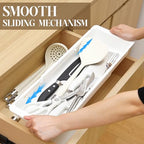 1 Pack Deep Drawer Organizer Bins, Sliding Drawer Organizer Bin Expandable and Adjustable Tray for Kitchen Utensils, Towels, BBQ Tools, Durable Plastic Sliding for Easy Storage (17.4-27.6") - size: 17.4-27.6"