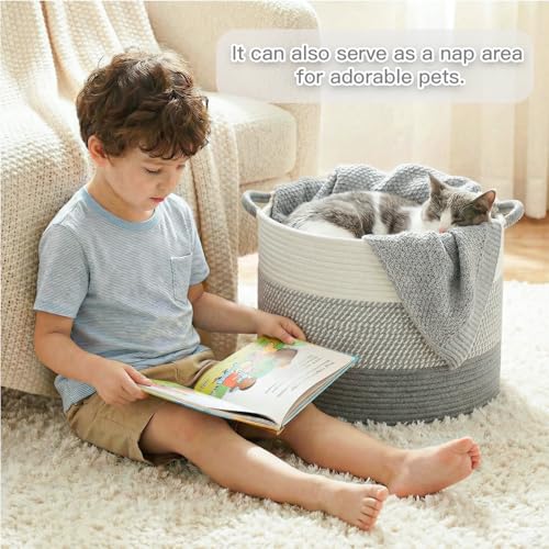 Artfeel 100L Large Cotton Rope Basket, Decorative Woven Blanket Storage for Living Room, Boho Toy Storage & Toy Box for Kids, Versatile Laundry Basket & Nursery Hamper for Blankets(Grey) - color: Grey, size: 100L