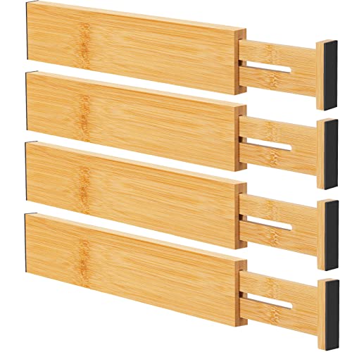 Bamboo Drawer Dividers Organizers, Kitchen Drawer Organizer, Adjustable Drawer Divider for Clothes, Kitchen, Dresser, Bedroom, Bathroom and Office, 4-Pack (Natural, 12-17 IN) - color: Bamboo, size: 12-17 IN