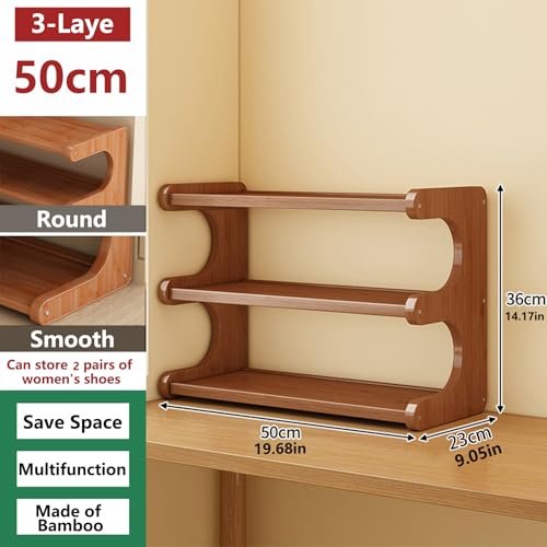 KNERS Bamboo Shoe Rack, Multi-Layer Space-Saving Shoe Organizer for Entryway, Bedroom or Living Room, Stable & Easy to Install, 3-Tier / 5-Tier / 6-Tier Options (3 Layer - 50cm) - size: 3 Layer - 50cm