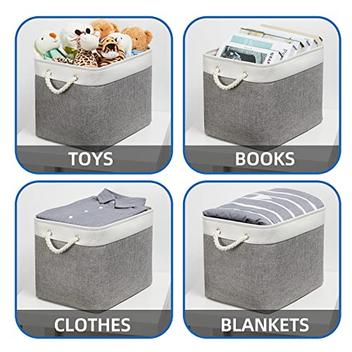 Temary Baskets for Organizing, 2 Pack Storage Baskets Large Fabric Baskets with Handles, Decorative Basket for Gifts Empty for Home (White&Grey,16Lx12Wx12H Inches) - color: Grey&white, size: 16L x 12W x 12H inches (2pcs)