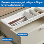 2 PCS Sliding Drawer Tray with Adjustable Dividers, Expandable Kitchen Storage Organizer, Sliding Drawer Bin, Expandable Drawer Organizer, Drawer Organizer Trays For Utensils, Flatware, Junks
