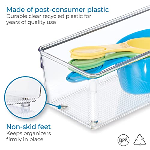 iDesign Linus Plastic Kitchen Drawer Organizer for Silverware, Spatulas, Cutlery, Gadgets, Office Supplies, Cosmetics, 4" x 8" x 3" - Clear - style: Pack of 1