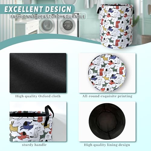 Cute Cartoon Animal Dogs Laundry Basket Foldable With Handles Tote Bag Oxford Cloth Funny Dog Laundry Hamper Clothes Storage Bucket Toy Organizer 18.9" x16.5" For Bathroom/Laundry/Bedroom - color: Cute Hand Drawn Dog