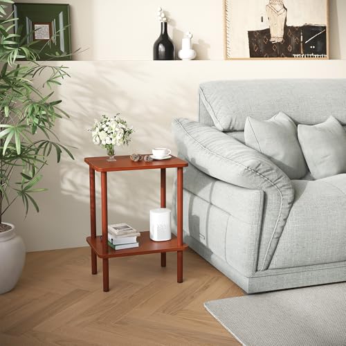 Apicizon 2 Tier End Table, Small Side Table with Solid Wood Legs, Boho Bedside Table with Storage Shelf, Nightstand for Small Spaces, Bedroom, Living Room, Entryway, Easy Assembly, Vintage Brown - color: Vintage Brown, size: 1 Set, style: 2 Tier