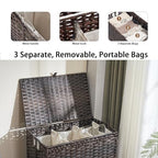 Laundry Hamper with Wheels&Lid, 50.2 Gallons(190L) Rolling Laundry Basket with Wheels, 3-Section Laundry Hamper, Handwoven Rattan Clothes Hamper with 6 Removable Liner& 3 Mesh Laundry Bags, Brown - color: Brown