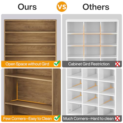 Tribesigns Tall Shoe Cabinet, 9 Tiers 40-45 Pairs Heavy Duty Wood Freestanding Shoe Storage Cabinet, 70.8'' Tall Shoe Cabinet with Open Storage for Entryway (1, Light Brown) - color: Light Brown