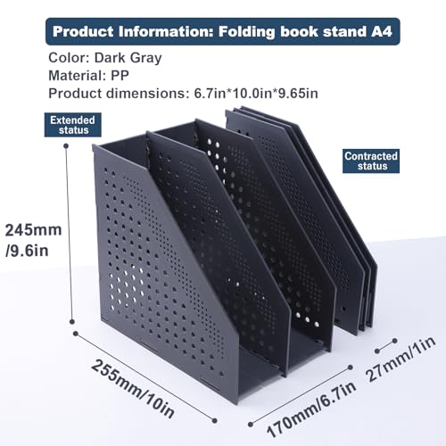 FRETONBA Collapsible Magazine File Holder with 2 Vertical Compartments Foldable Binder Holder for Desk Binder Storage Organizer Plastic Magazine Holders for Shelf, Dark Gray - color: Dark Gray, size: 2 Compartments - 1Pcs
