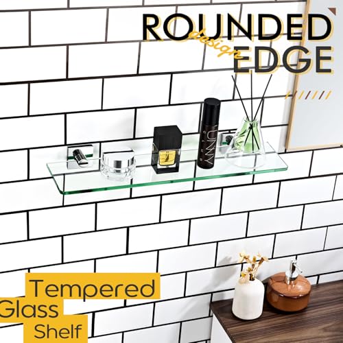 KOKOSIRI Bathroom Shelves Wall Mount 20-Inch Floating Glass Shelf Kitchen Hanging Rack Shower Storage, 2 Pack Polished Stainless Steel B1107CH-L20-P2 - color: Polished Chrome, size: 20-Inch(2 Pack)