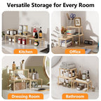 HYPIGO Cabinet Storage Organizer Shelf, Set of 3 Kitchen Cabinet Shelves, Stackable Cabinet Risers, Spice Rack Organizer for Countertop, Under Sink, Bathroom, Pantry Organization with Non-Slip Mat