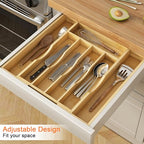 Youpehom Bamboo Utensil Organizer for Kitchen Drawers, Expandable Utensil Tray and Cutlery Silverware Holder,Wood Drawer Dividers with 7 Adjustable Slots - size: 7 Slots Expandable