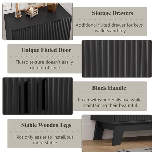 Shoe Cabinet Storage for Entryway, 4 Tier Fluted Shoe Storage Cabinet with 2 Drawers, Narrow Hidden Shoe Organizer with Adjustable Shelves, Freestanding Shoe Rack for Entryway, Hallway, Black - color: Black, size: 4 Tier
