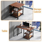 Funecy Folding Desk with Storage Shelf, Writing Office Computer Desk, 42.5 Inch Multi-Purpose Folding Dining Table, Mobile Table with Wheels (Brown)