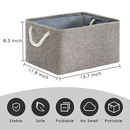 TheWarmHome Storage Bins - 3PCS Fabric Storage Baskets for Organizing Shelves | Large Basket Closet Organizer for Home Shelf Dog Laundry Organization | Collapsible Storage Cubes W/Handles - color: Grey, size: 3PCS/Large - 15.7Lx11.8Wx8.3H