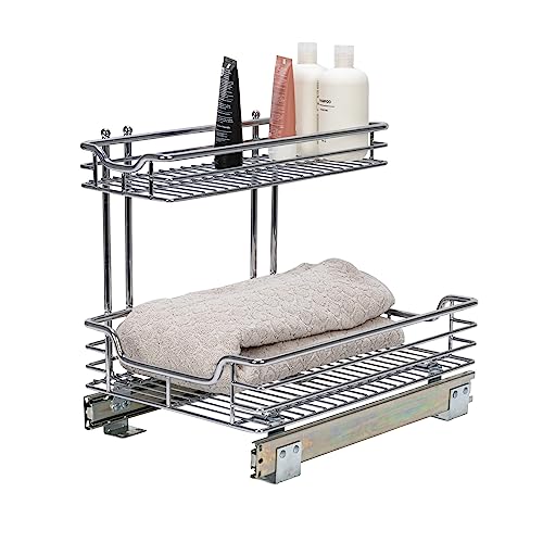 Household Essentials Glidez Multipurpose Chrome-Plated Steel Pull-Out/Slide-Out Storage Organizer for Under Sink or Under Cabinet Use - 2-Tier Design - Fits Standard Size Cabinet or Shelf, Chrome - size: 12.25" - Standard, style: Undersink