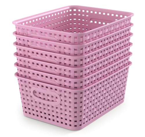 WYT 6-Pack Plastic Small Shelf Storage Weave Baskets Organizing for Cabinets and Pantries, Lavender Purple - color: Lavender, size: 6-Pack