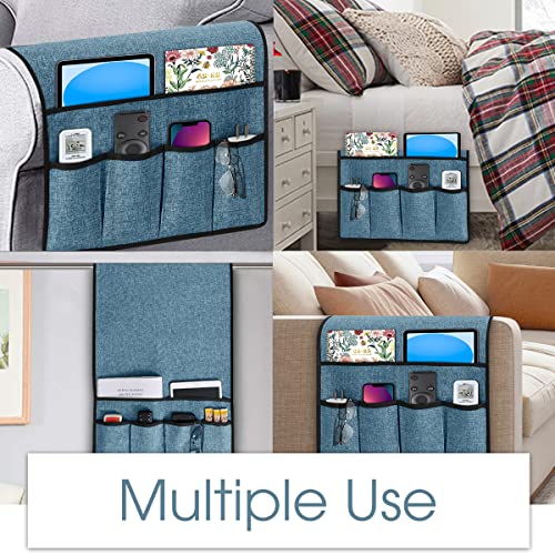 Joywell Remote Holder for Couch Non Slip Sofa Armrest Organizer Armchair Caddy with 6 Pocket Storage for Magazine, Tablet, Phone, iPad, Grey-Blue - color: Grey-blue, size: 19'' x 35''